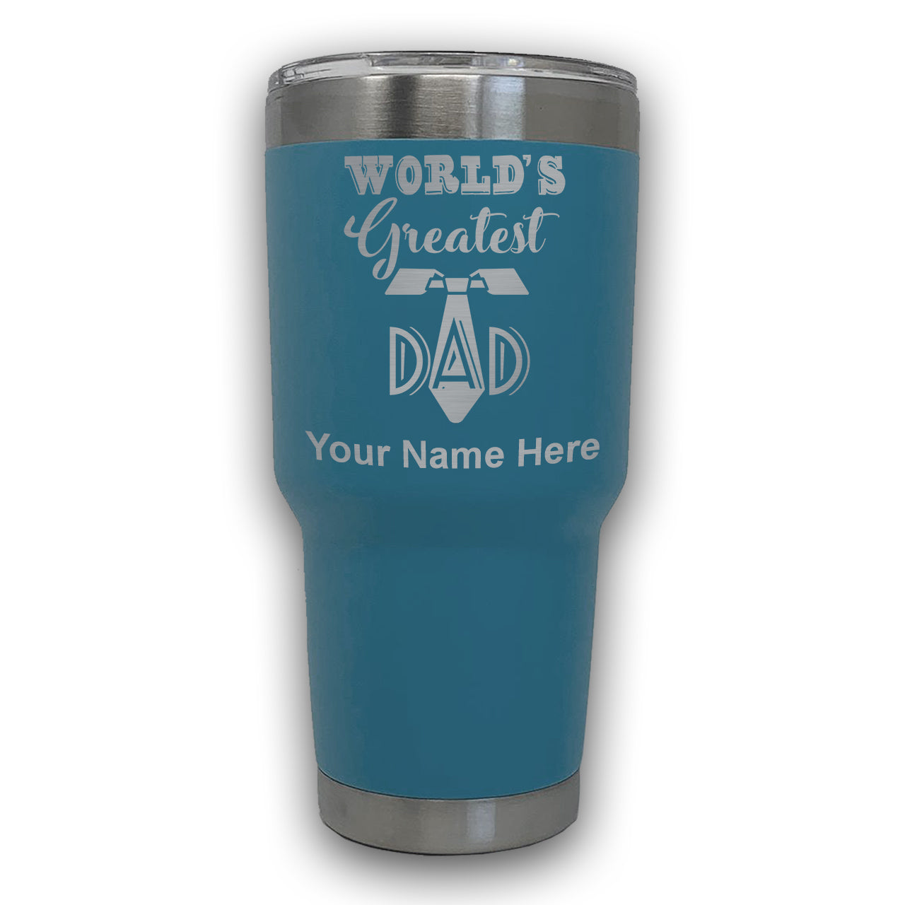 LaserGram 30oz Tumbler Mug, World's Greatest Dad, Personalized Engraving Included