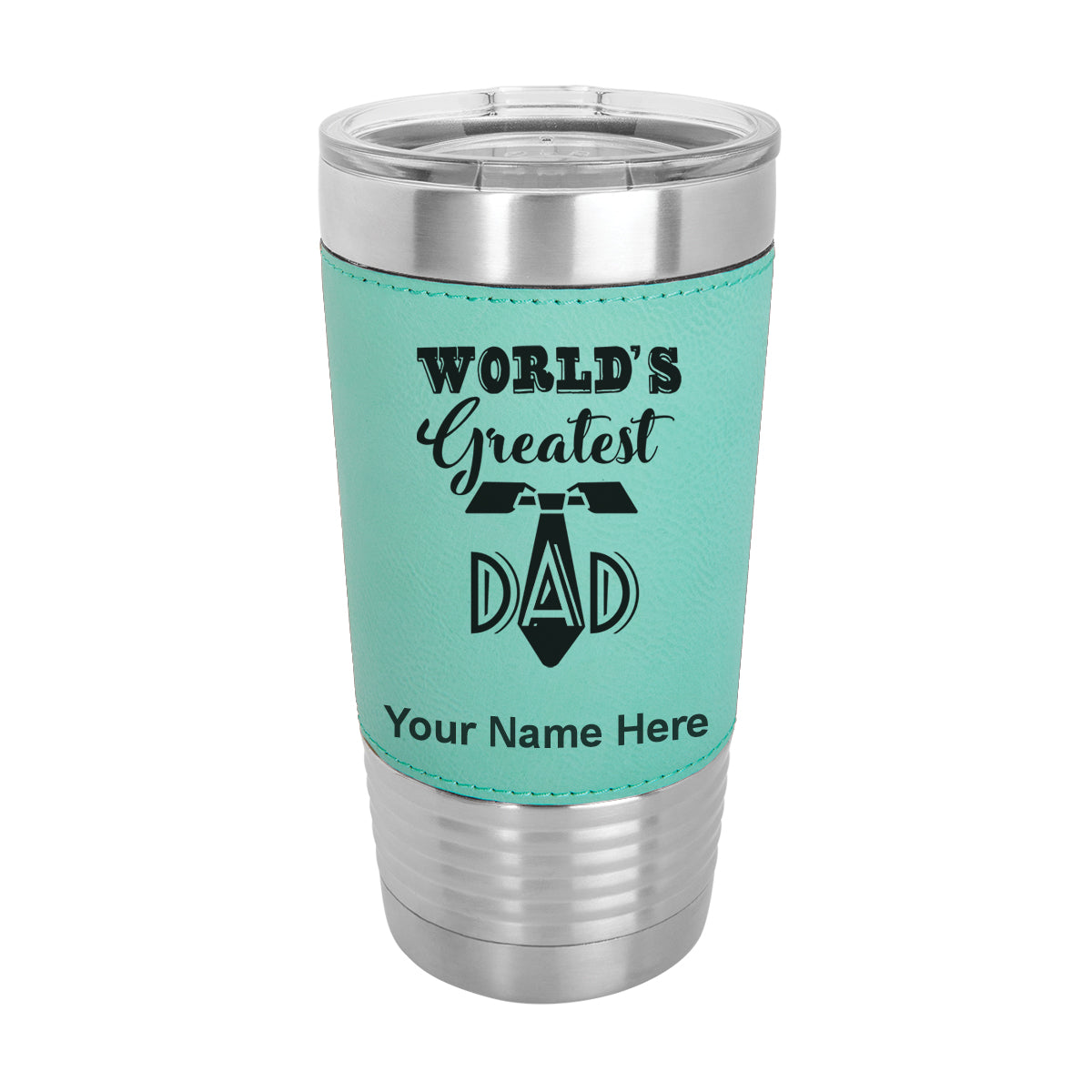 20oz Faux Leather Tumbler Mug, World's Greatest Dad, Personalized Engraving Included