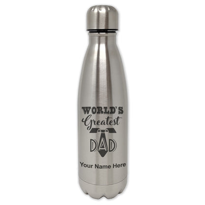 LaserGram Single Wall Water Bottle, World's Greatest Dad, Personalized Engraving Included