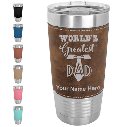 20oz Faux Leather Tumbler Mug, World's Greatest Dad, Personalized Engraving Included