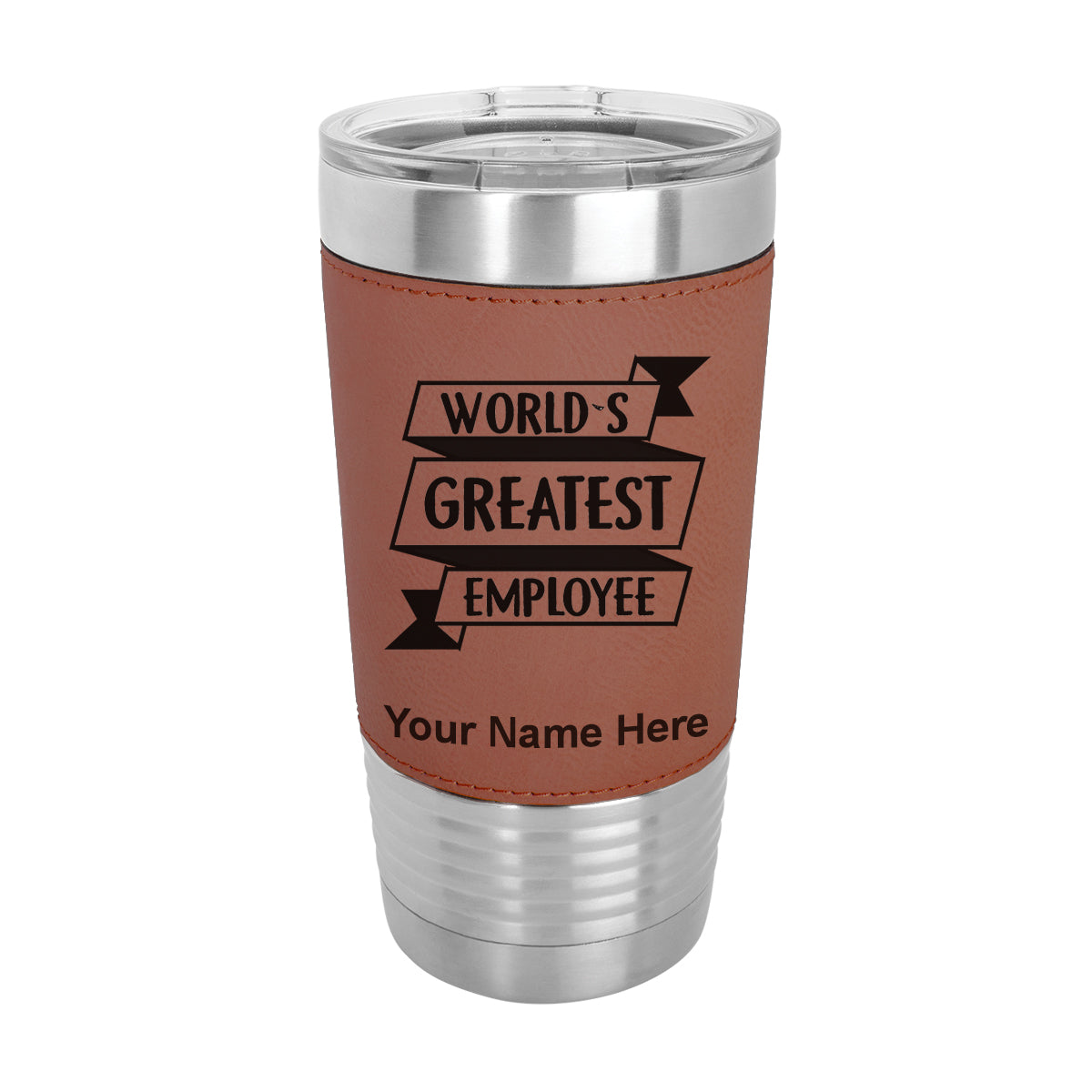 20oz Faux Leather Tumbler Mug, World's Greatest Employee, Personalized Engraving Included