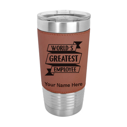 20oz Faux Leather Tumbler Mug, World's Greatest Employee, Personalized Engraving Included