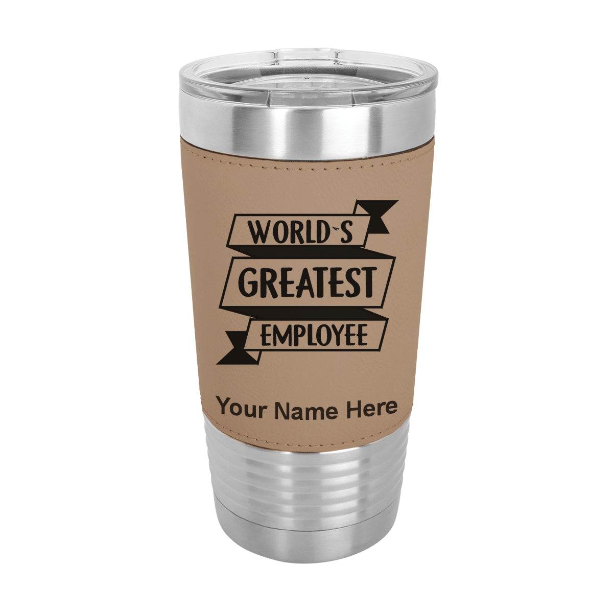 20oz Faux Leather Tumbler Mug, World's Greatest Employee, Personalized Engraving Included