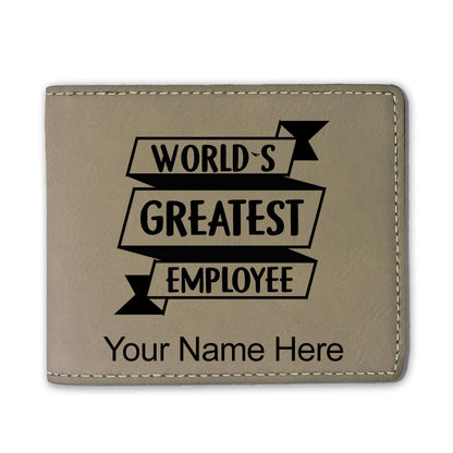 Faux Leather Bi-Fold Wallet, World's Greatest Employee, Personalized Engraving Included