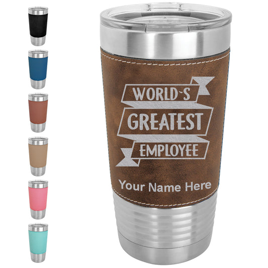 20oz Faux Leather Tumbler Mug, World's Greatest Employee, Personalized Engraving Included