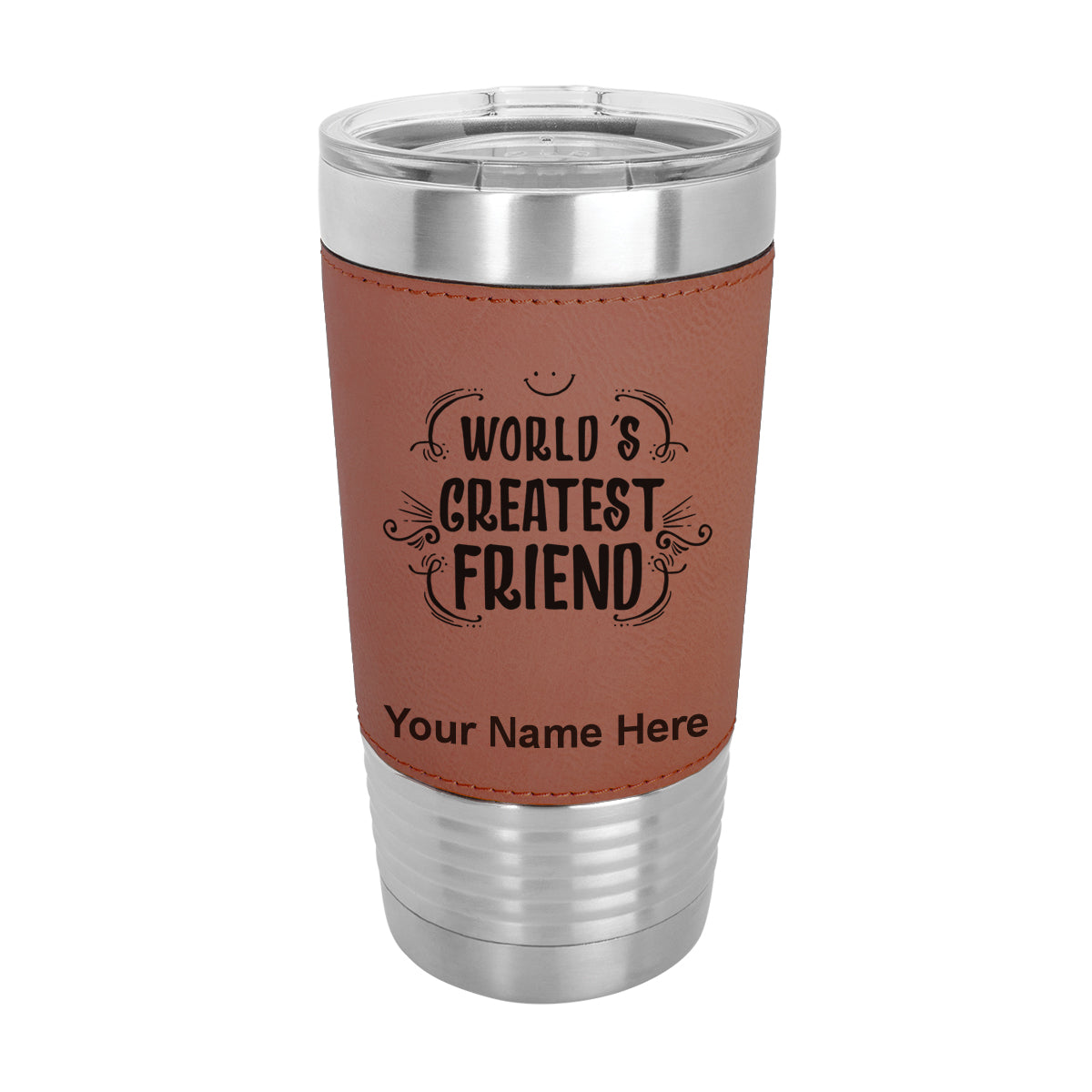20oz Faux Leather Tumbler Mug, World's Greatest Friend, Personalized Engraving Included