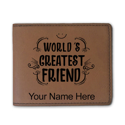 Faux Leather Bi-Fold Wallet, World's Greatest Friend, Personalized Engraving Included