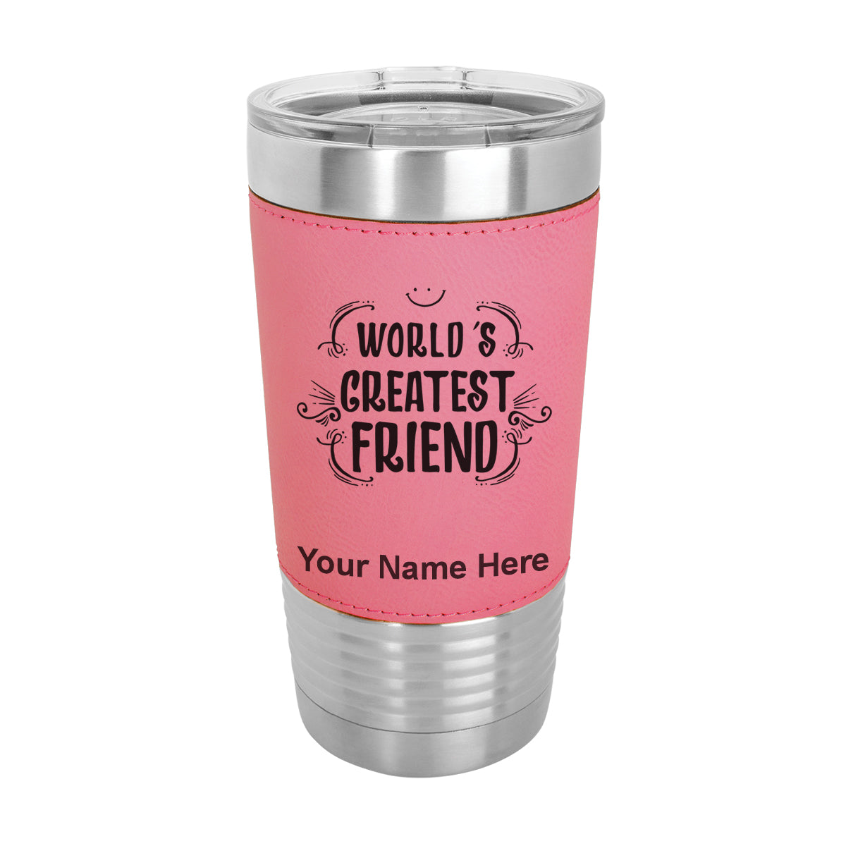 20oz Faux Leather Tumbler Mug, World's Greatest Friend, Personalized Engraving Included