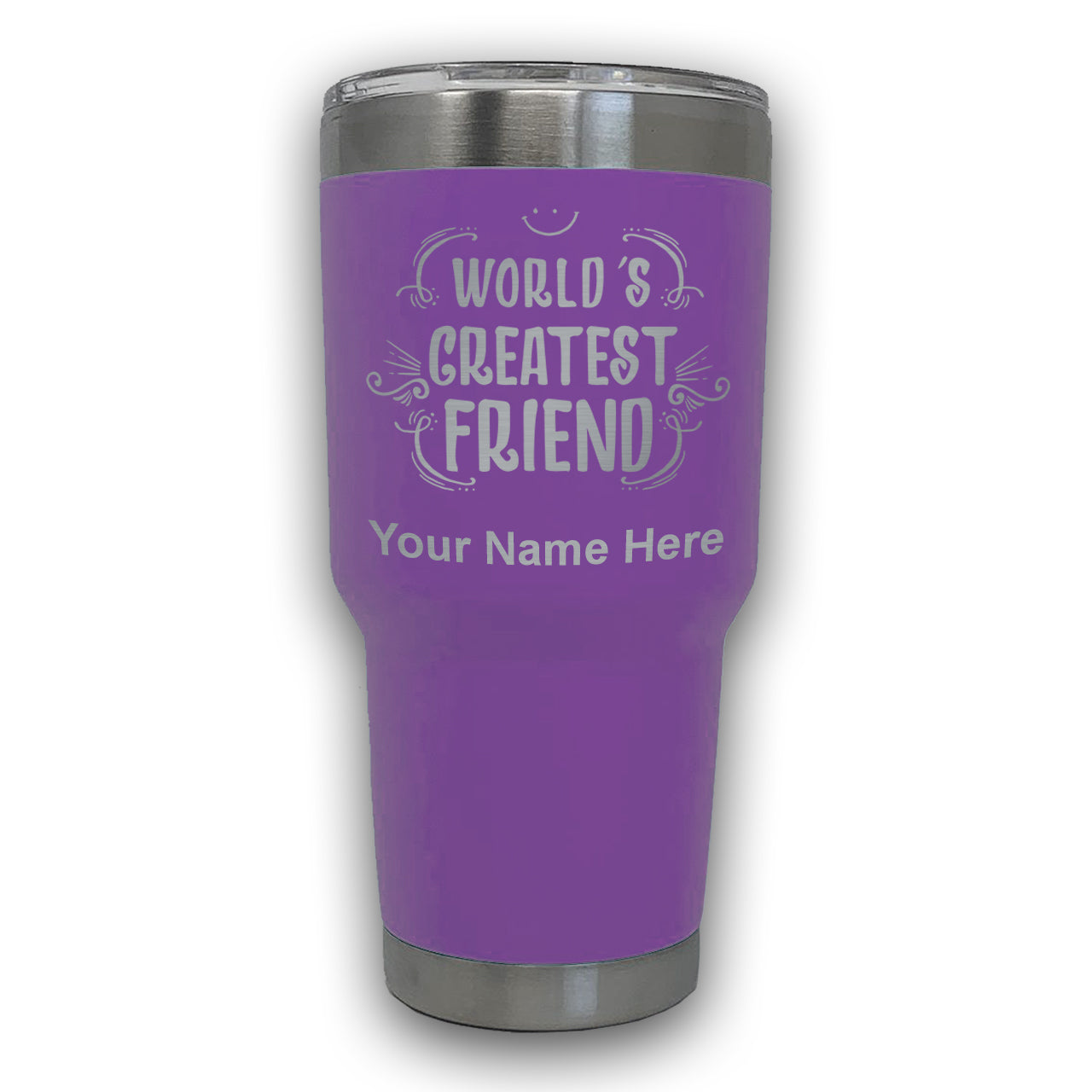 LaserGram 30oz Tumbler Mug, World's Greatest Friend, Personalized Engraving Included
