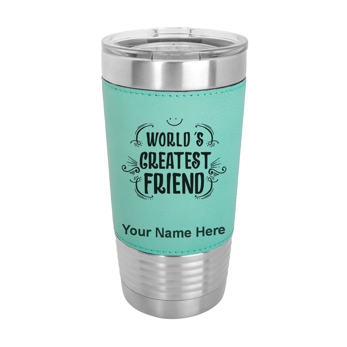 20oz Faux Leather Tumbler Mug, World's Greatest Friend, Personalized Engraving Included