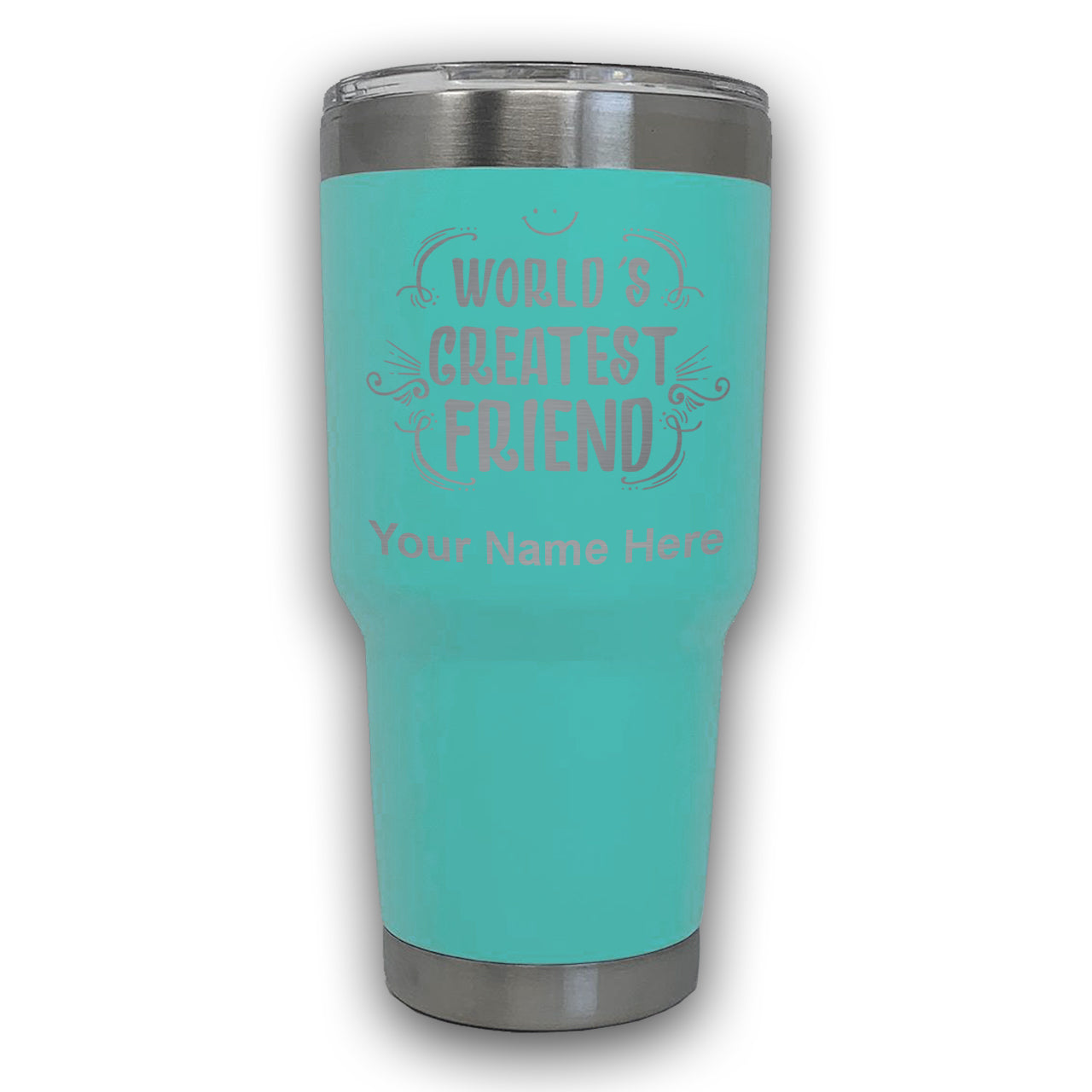 LaserGram 30oz Tumbler Mug, World's Greatest Friend, Personalized Engraving Included