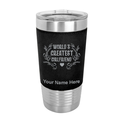 20oz Faux Leather Tumbler Mug, World's Greatest Girlfriend, Personalized Engraving Included
