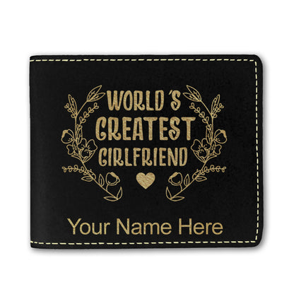 Faux Leather Bi-Fold Wallet, World's Greatest Girlfriend, Personalized Engraving Included