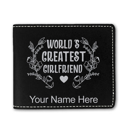 Faux Leather Bi-Fold Wallet, World's Greatest Girlfriend, Personalized Engraving Included