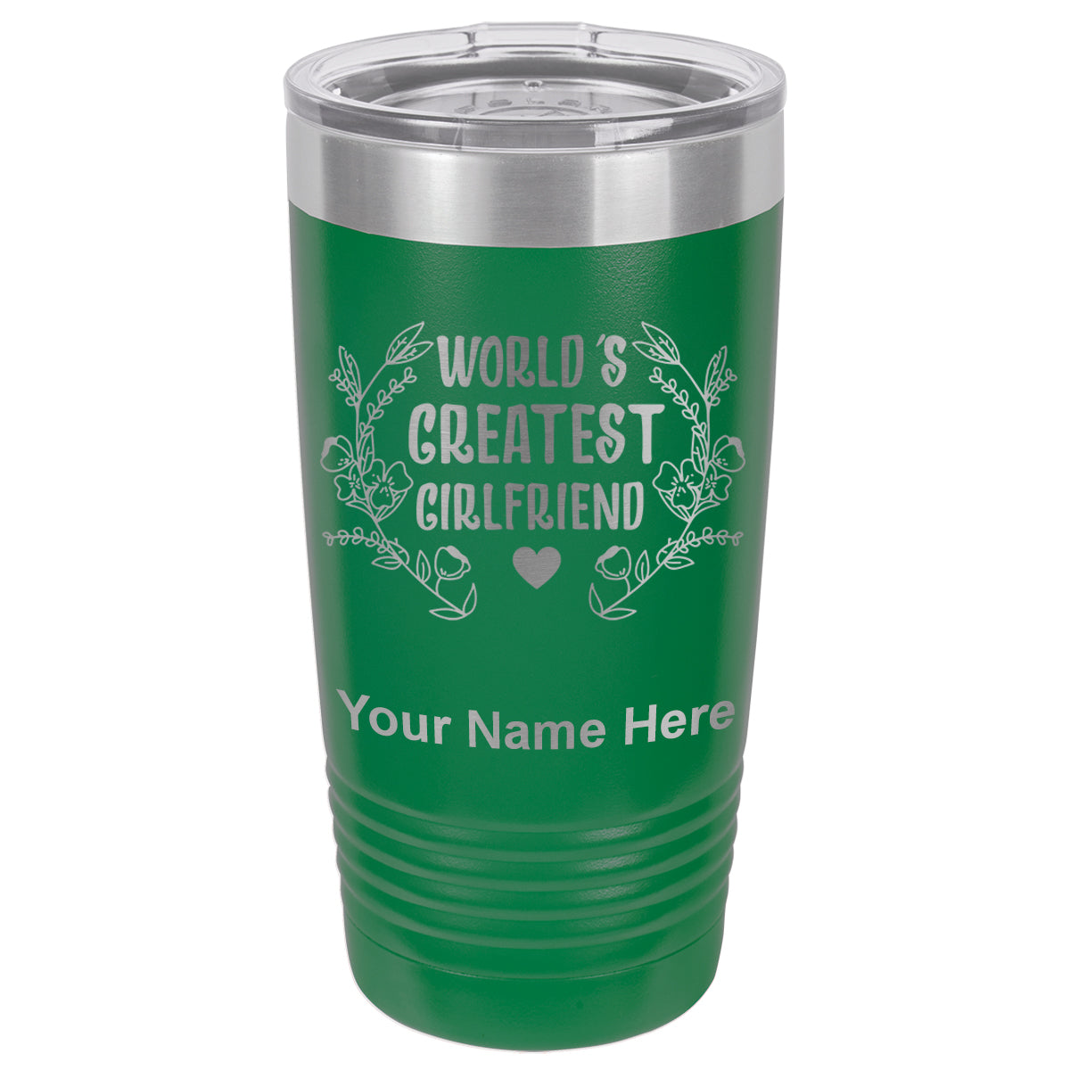 20oz Vacuum Insulated Tumbler Mug, World's Greatest Girlfriend, Personalized Engraving Included