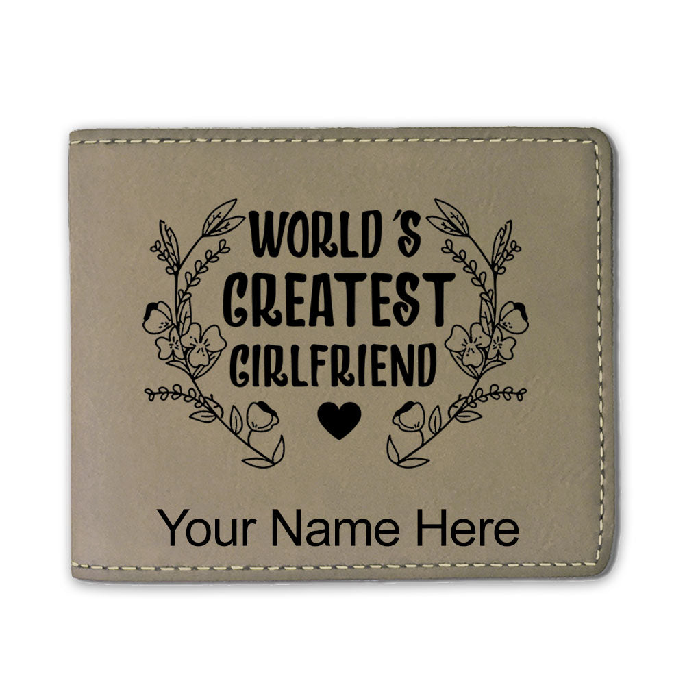 Faux Leather Bi-Fold Wallet, World's Greatest Girlfriend, Personalized Engraving Included