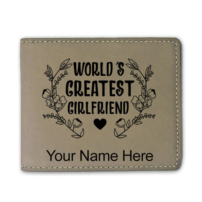 Faux Leather Bi-Fold Wallet, World's Greatest Girlfriend, Personalized Engraving Included