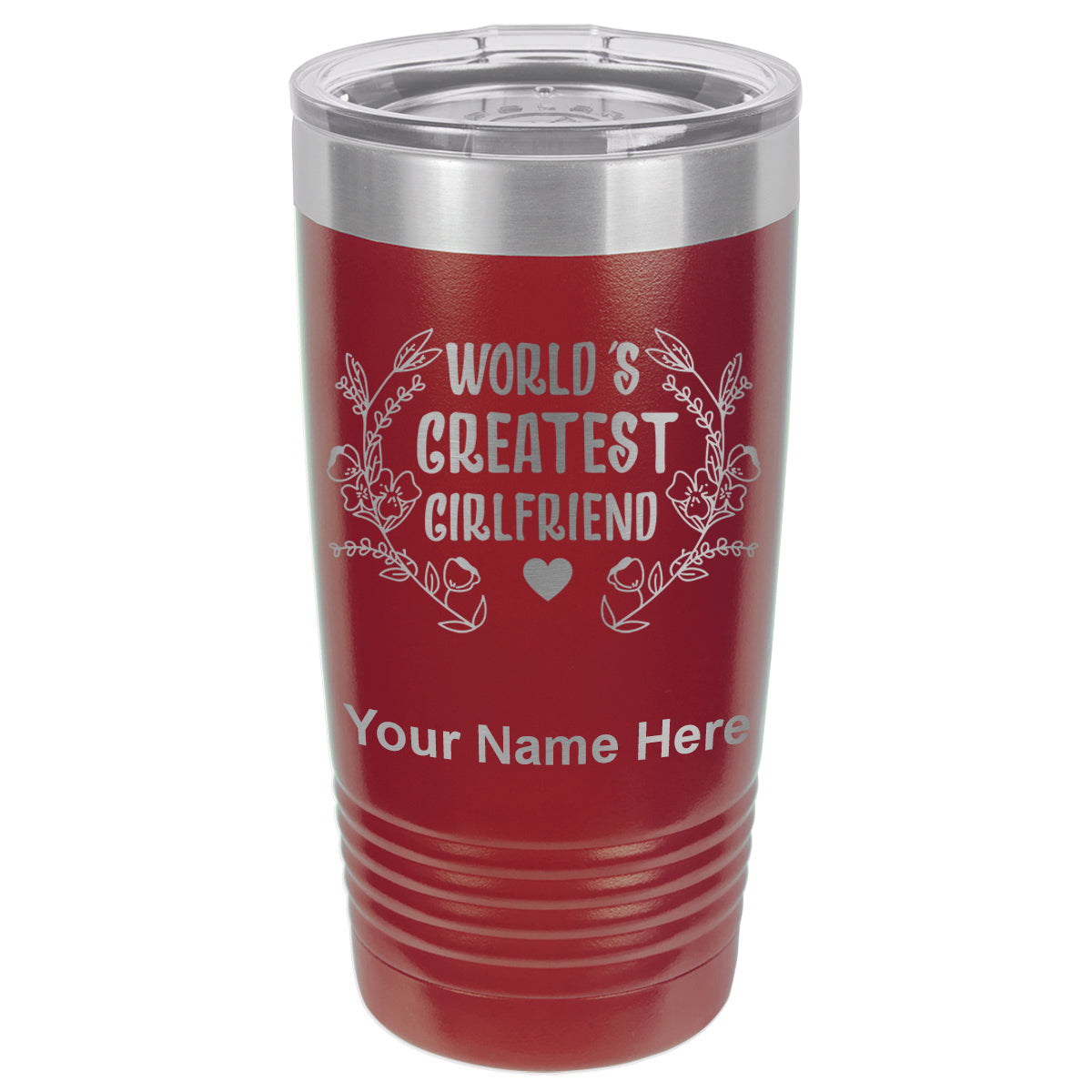 20oz Vacuum Insulated Tumbler Mug, World's Greatest Girlfriend, Personalized Engraving Included