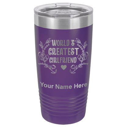 20oz Vacuum Insulated Tumbler Mug, World's Greatest Girlfriend, Personalized Engraving Included