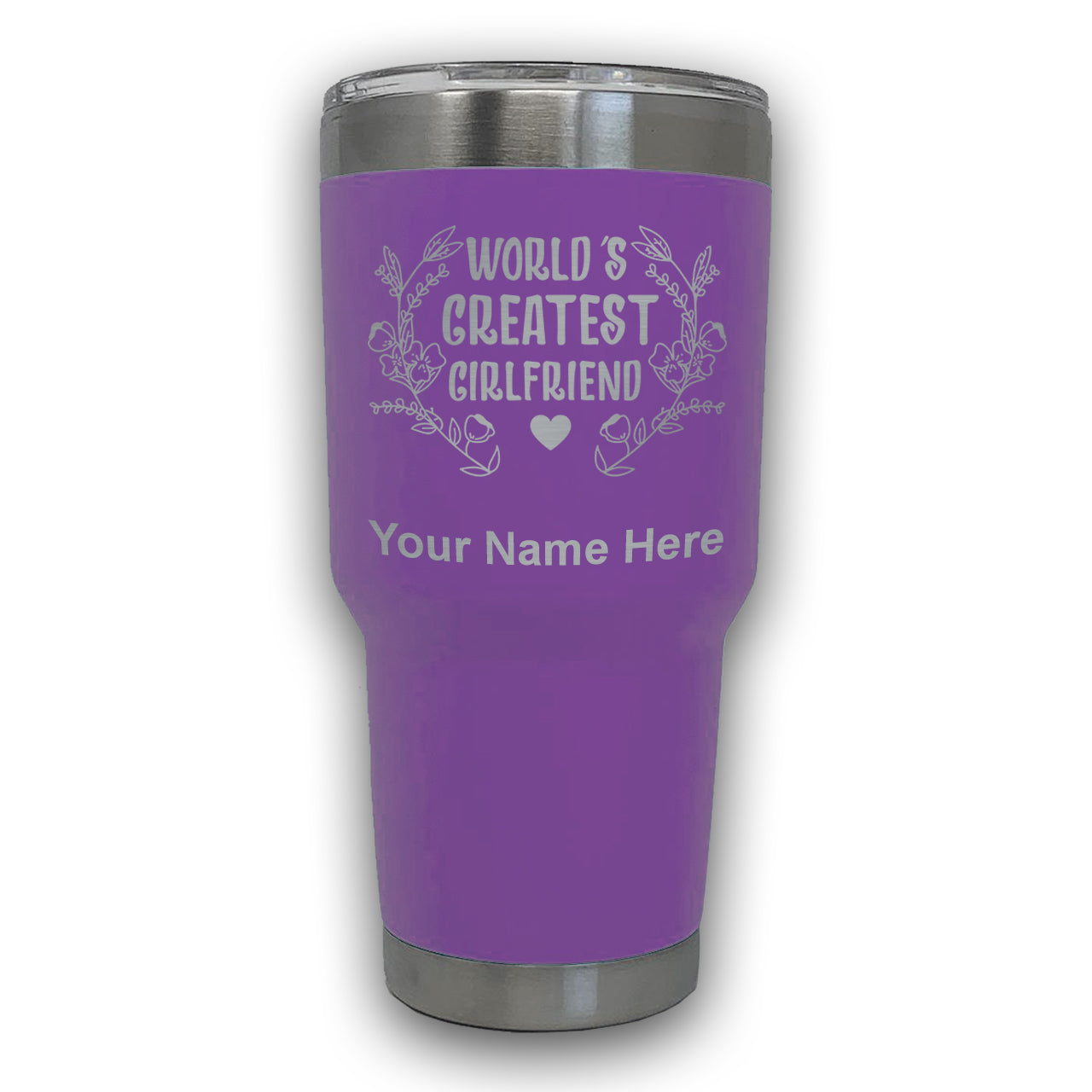 LaserGram 30oz Tumbler Mug, World's Greatest Girlfriend, Personalized Engraving Included