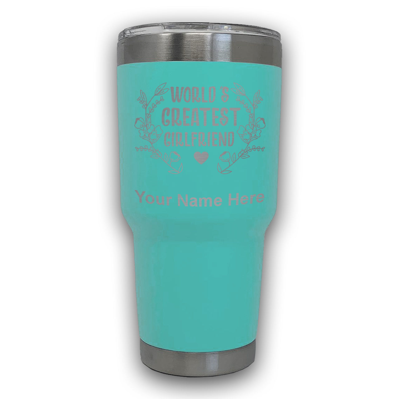 LaserGram 30oz Tumbler Mug, World's Greatest Girlfriend, Personalized Engraving Included