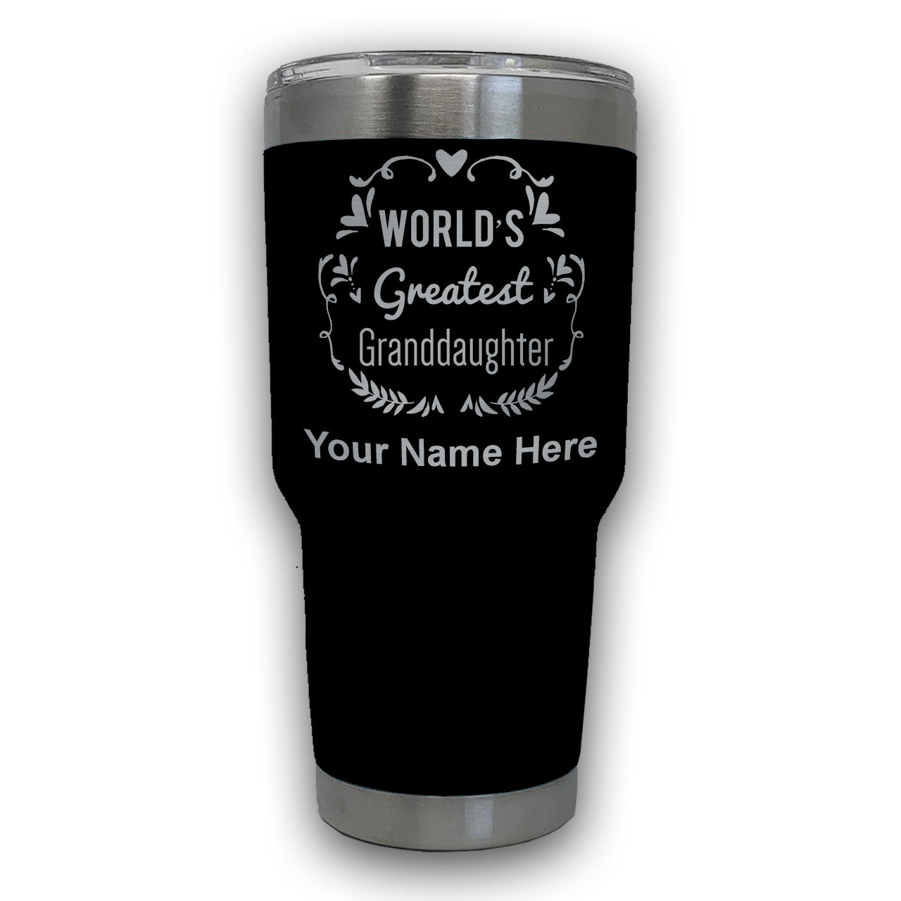 LaserGram 30oz Tumbler Mug, World's Greatest Granddaughter, Personalized Engraving Included