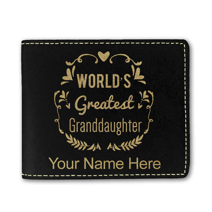 Faux Leather Bi-Fold Wallet, World's Greatest Granddaughter, Personalized Engraving Included