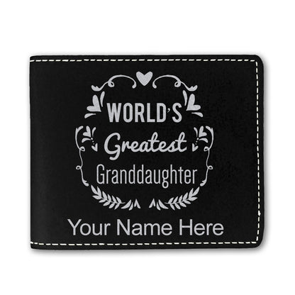 Faux Leather Bi-Fold Wallet, World's Greatest Granddaughter, Personalized Engraving Included