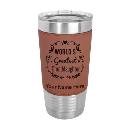 20oz Faux Leather Tumbler Mug, World's Greatest Granddaughter, Personalized Engraving Included