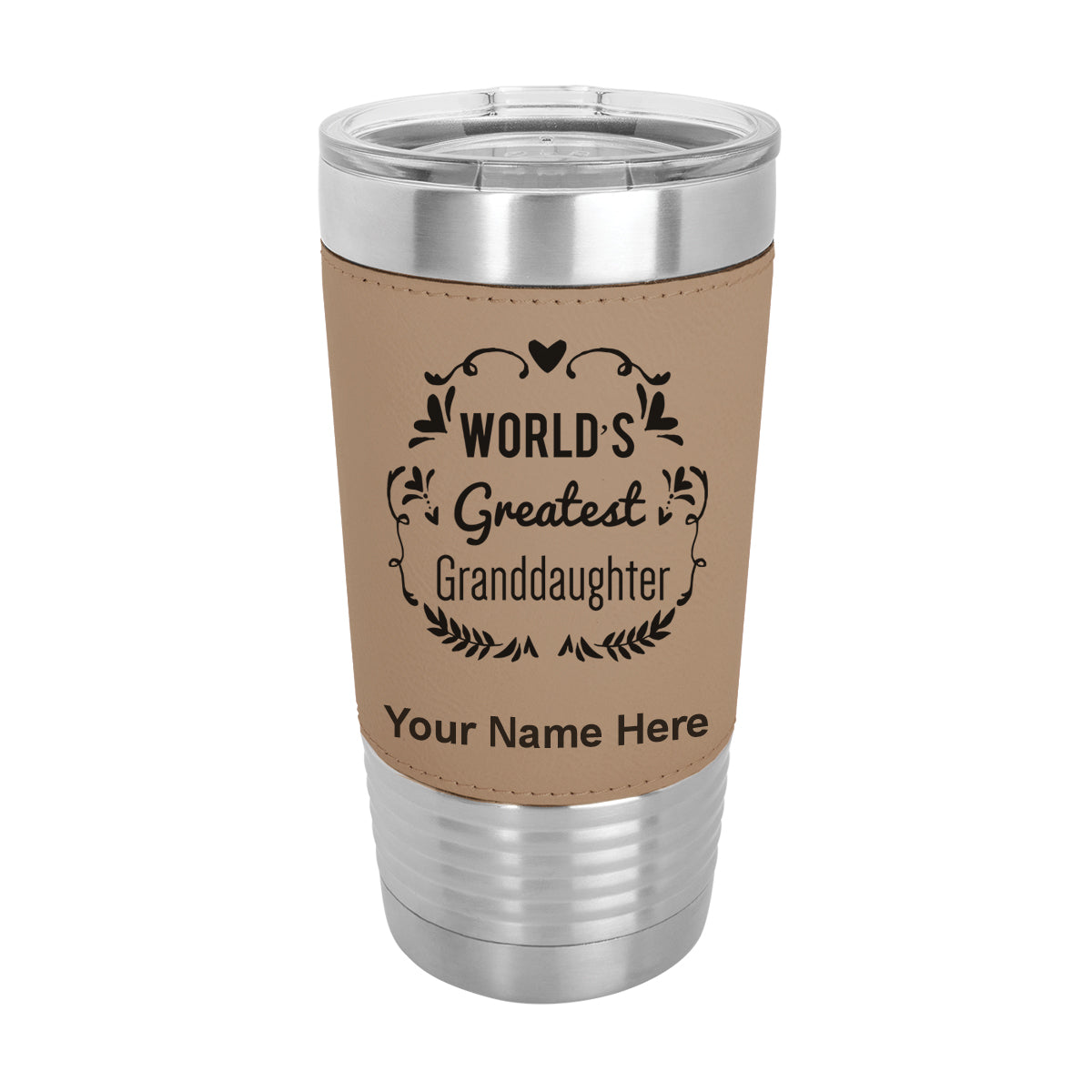 20oz Faux Leather Tumbler Mug, World's Greatest Granddaughter, Personalized Engraving Included