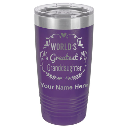 20oz Vacuum Insulated Tumbler Mug, World's Greatest Granddaughter, Personalized Engraving Included