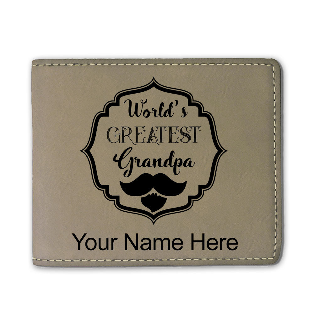 Faux Leather Bi-Fold Wallet, World's Greatest Grandpa, Personalized Engraving Included