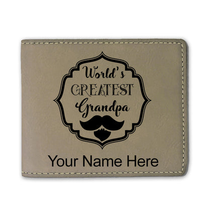 Faux Leather Bi-Fold Wallet, World's Greatest Grandpa, Personalized Engraving Included