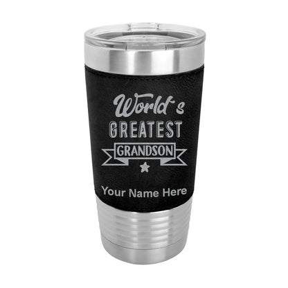 20oz Faux Leather Tumbler Mug, World's Greatest Grandson, Personalized Engraving Included