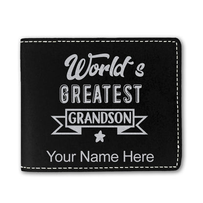 Faux Leather Bi-Fold Wallet, World's Greatest Grandson, Personalized Engraving Included