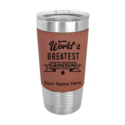20oz Faux Leather Tumbler Mug, World's Greatest Grandson, Personalized Engraving Included