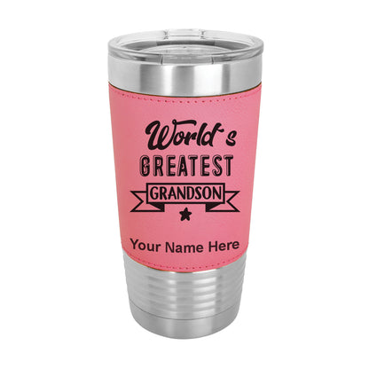 20oz Faux Leather Tumbler Mug, World's Greatest Grandson, Personalized Engraving Included