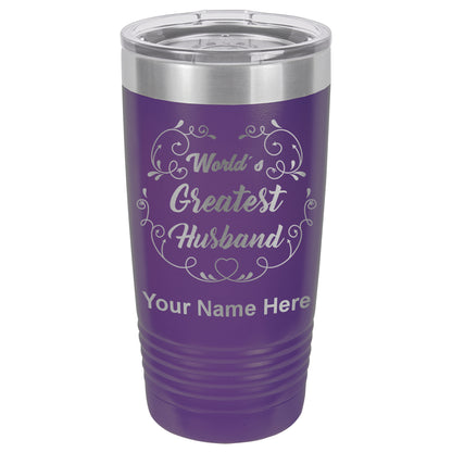 20oz Vacuum Insulated Tumbler Mug, World's Greatest Husband, Personalized Engraving Included