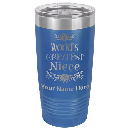 20oz Vacuum Insulated Tumbler Mug, World's Greatest Niece, Personalized Engraving Included