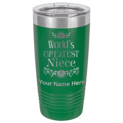 20oz Vacuum Insulated Tumbler Mug, World's Greatest Niece, Personalized Engraving Included