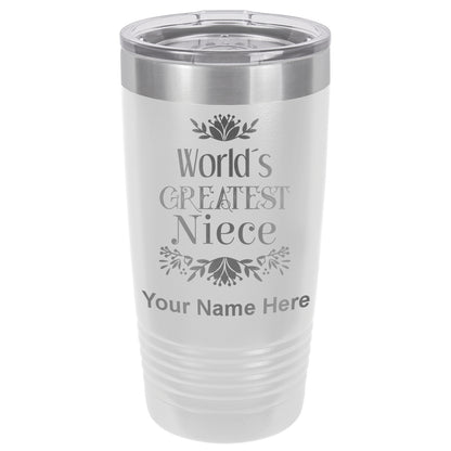 20oz Vacuum Insulated Tumbler Mug, World's Greatest Niece, Personalized Engraving Included