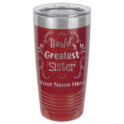 20oz Vacuum Insulated Tumbler Mug, World's Greatest Sister, Personalized Engraving Included
