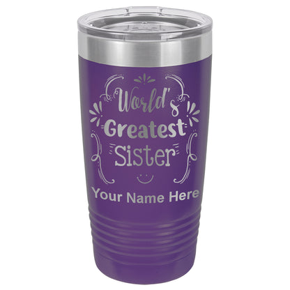 20oz Vacuum Insulated Tumbler Mug, World's Greatest Sister, Personalized Engraving Included