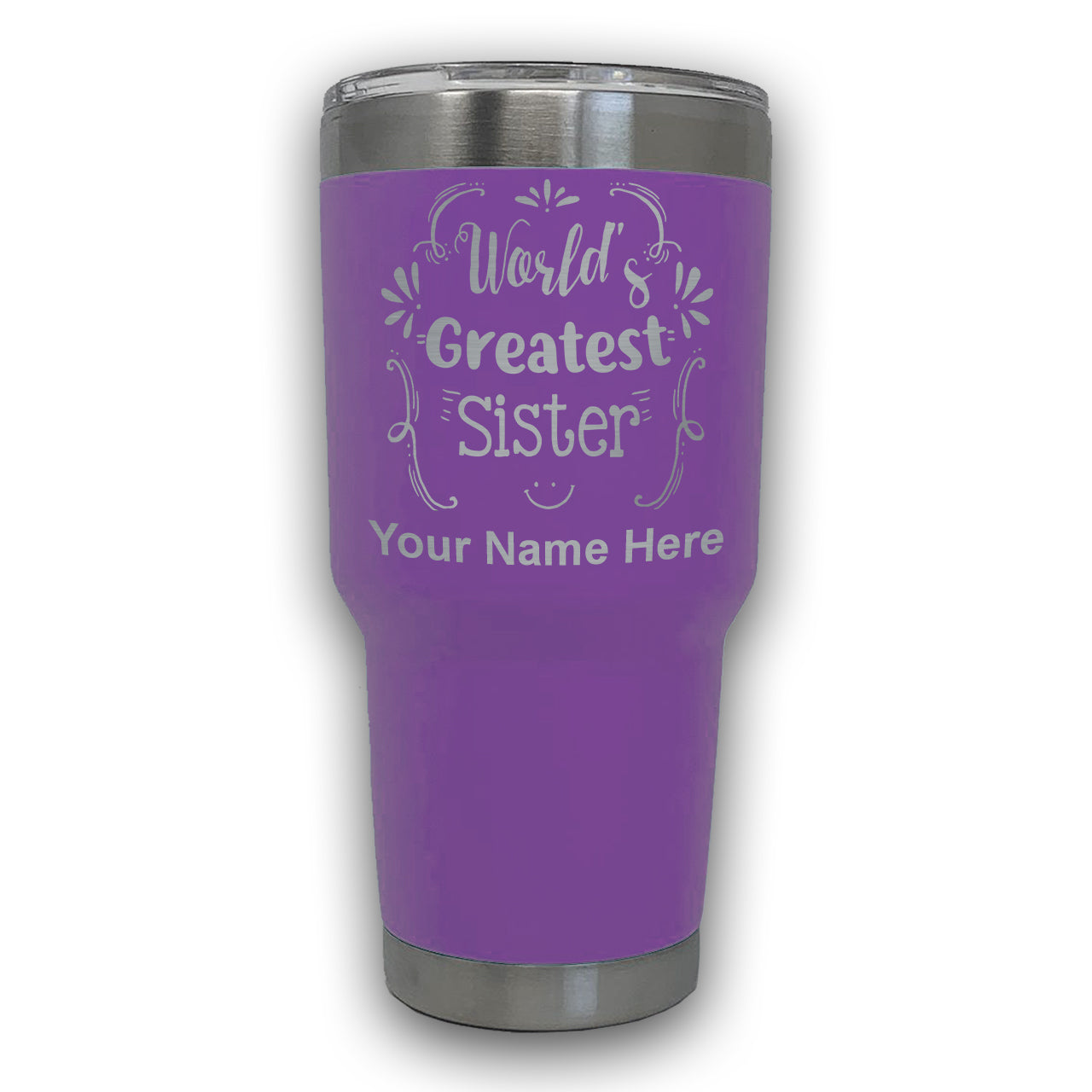 LaserGram 30oz Tumbler Mug, World's Greatest Sister, Personalized Engraving Included