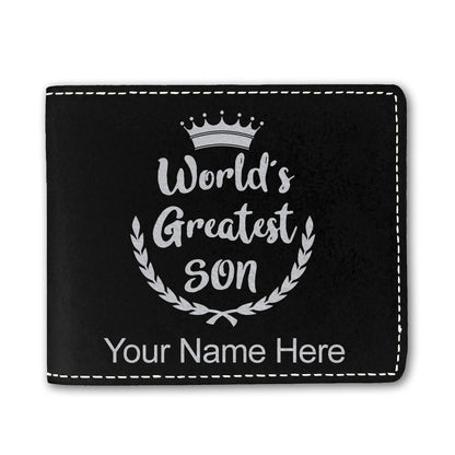 Faux Leather Bi-Fold Wallet, World's Greatest Son, Personalized Engraving Included