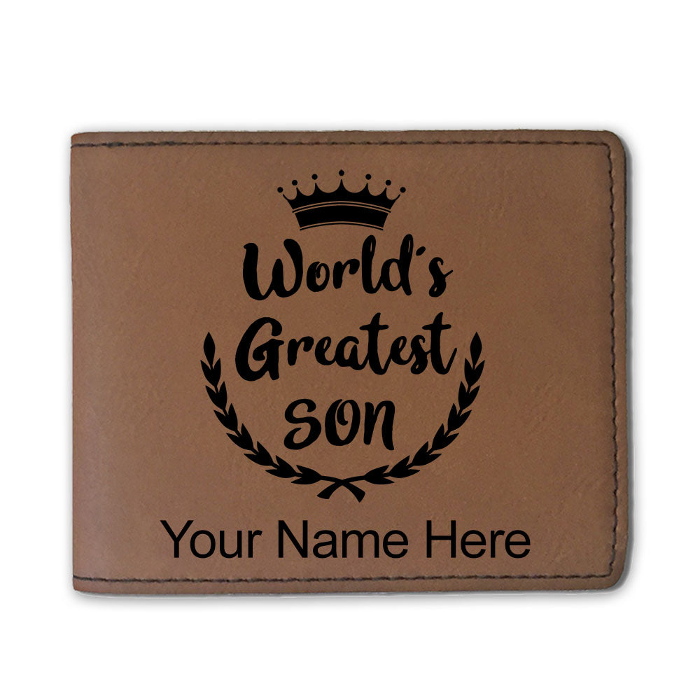 Faux Leather Bi-Fold Wallet, World's Greatest Son, Personalized Engraving Included