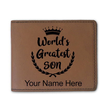 Faux Leather Bi-Fold Wallet, World's Greatest Son, Personalized Engraving Included