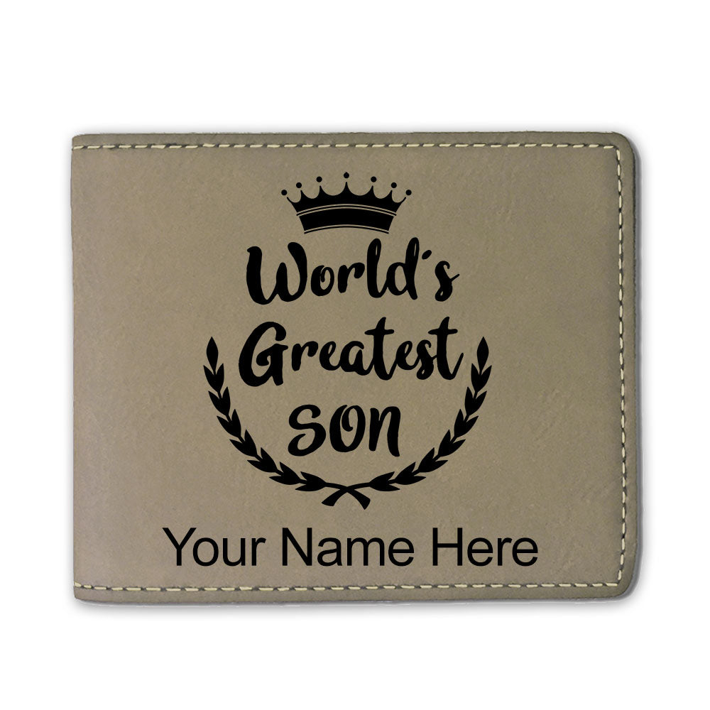 Faux Leather Bi-Fold Wallet, World's Greatest Son, Personalized Engraving Included