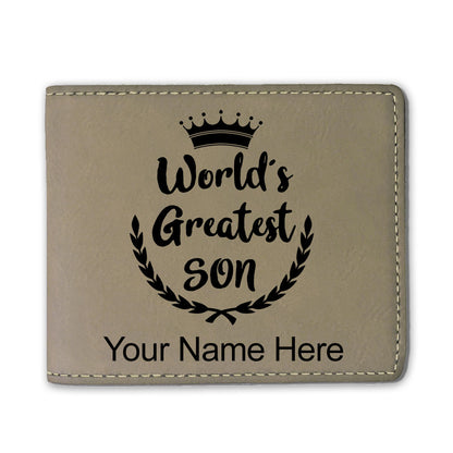 Faux Leather Bi-Fold Wallet, World's Greatest Son, Personalized Engraving Included