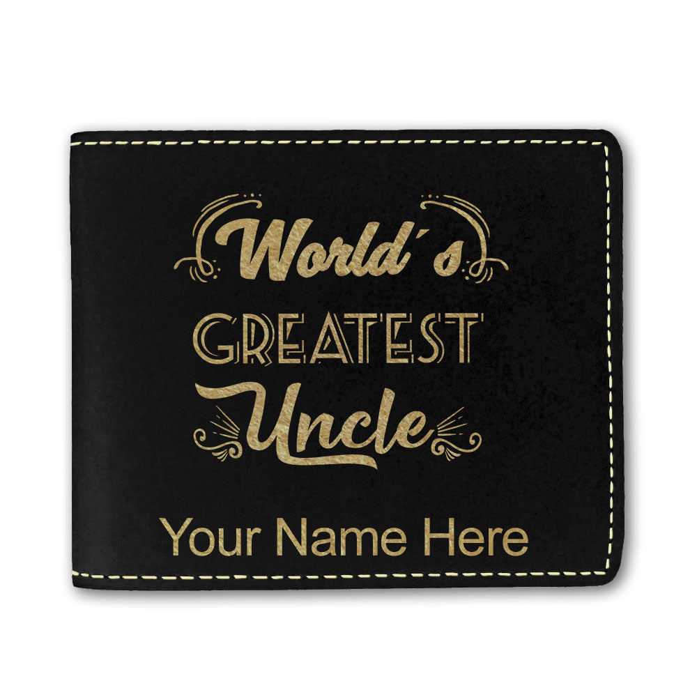Faux Leather Bi-Fold Wallet, World's Greatest Uncle, Personalized Engraving Included